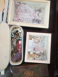 A.small Box.of Costume Jewelry, W White Shadow Boxes