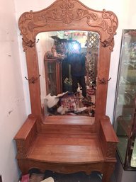 An Amazing Carved Full Size Oak Antique Wall Mirror
