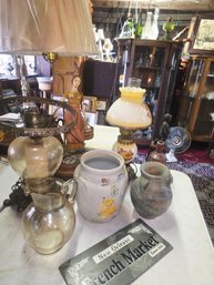Large Table Lot, Lamps And Lamp Shades