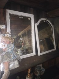 2 White Painted Vintage Mirrors And A Doll