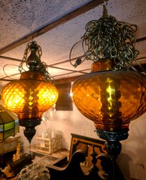 Two Gorgeous Amber Hanging Lamps