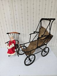 Antique Doll Stroller And Mrs Santa In S Doll Chair