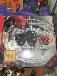 Vintage Holiday Crystal Serving Platter