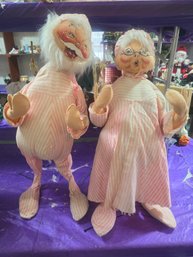 2 Large Annalee Dolls, Santa And Mrs Claus In Pajamas