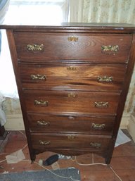 Antique Five Drawer Wooden Dresser As Found