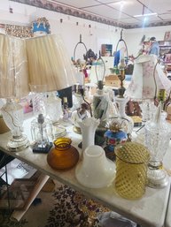 Table Filled With Lamps, 3 Pairs Plus Many Singles