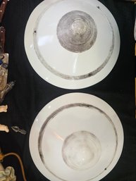 2 Vintage Art Deco Cone Milk Glass Soft-Lite Suspended Ceiling Shade, Pair