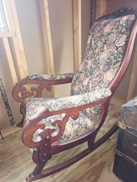 Gorgeous Antique Carved Walnut Rocking Chair