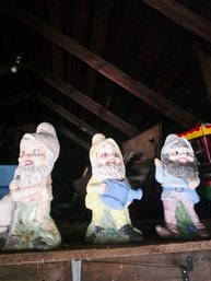 3 Large Garden Gnomes. Ceramic