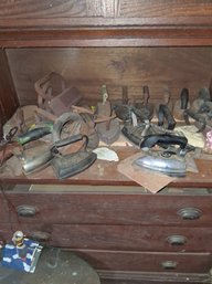 Large Lot Antique Cast Iron Hand Irons/door Stops