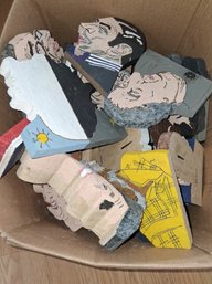 Box Loaded With Vintage Wooden Cutouts Famous People