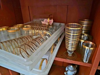 Vintage Gilt Glasses, MCM  Gold Striped