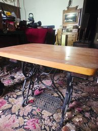 Upcycled Table Made From An Antique Singer Cast Iron Sewing Machine Base And A Wooden Top