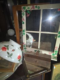 Two Decorative Framed Mirrors, One Handpainted, Candle Holder, Shade