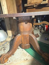 Antique Oak Claw Foot Pedestal Dining Table Base And A Round Oak Table Top