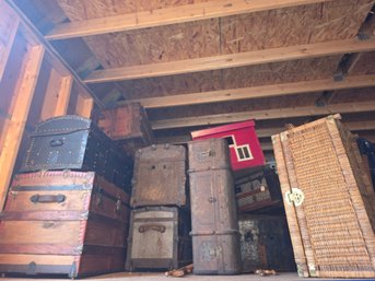 Collection Of 9 Antique Trunks, Chests. Steamer Trunks, Edwardian Luggage