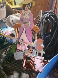 Porch Sitter And Disney Cut Outs With Baskets, All Wood