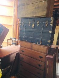 Queen Anne Style Walnut Chest Of Drawers And A Beautiful Antique Steamer  Trunk