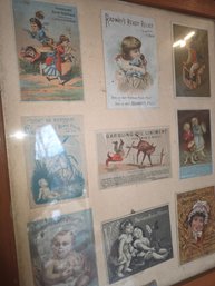 Collection Of Antique Trade Cards Ephemera, In Frame.