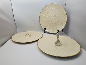 3 Lenox USA 13' Serving Plates, One  With Center Handle 24K Gold Trim