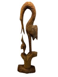 Large Folk Art  Hand-carved Wooden Sculpture Of A Wading Bird