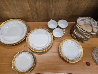 Breathtaking Charles Field Haviland Limoges  Gold Etched Polished With Agate Stone, 11 Pcs Part Of Set