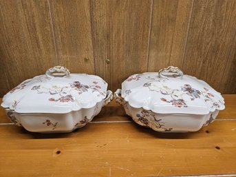 2 Antique Haviland & Co. Limoges Porcelain Covered Vegetable Tureen