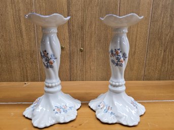 Pair Of Vintage Limoges White Porcelain  Candlestick Holders