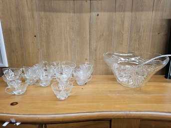 Anchor Hocking 'Vintage' Or 'Harvest Grape' Line Punch Bowl With 20 Cups