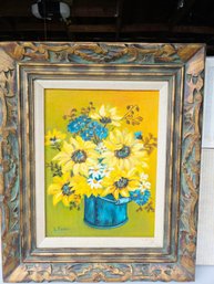 Gorgeous Signed Vintage Still Life Floral Oil Painting On Board