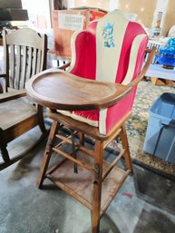 Beautiful Vintage Wooden Convertible High Chair, Possibly By Thayer