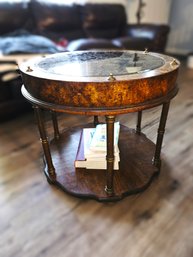 Round Burl Wood Accent Or Coffee Table With A Glass Top Display