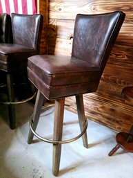4 Sturdy  Brown  Leather (or Faux)  Upholstered Bar Stools In Excellent Conition