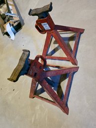 Pair Of Vintage, Heavy-duty Red Pyramid-style Frame Jack Stands