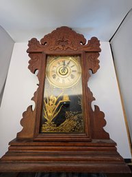Antique Victorian-era Wooden 'gingerbread' Or Kitchen Shelf/mantel Clock, Working