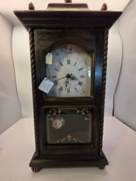 19th-century Style American Or Victorian-style Wooden Shelf And Pillar Mantel Clock, Quartz