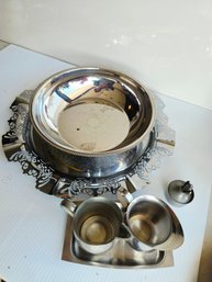 Chrome Serving Set, Cream And Sugar Pewter Set