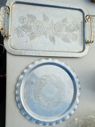 Vintage Continental Silver Co. Wild Rose Brilliantone   Hammered Aluminum Serving Trays