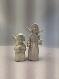 Pair Of Vintage White Glazed Ceramic Or Porcelain Angel Figurines