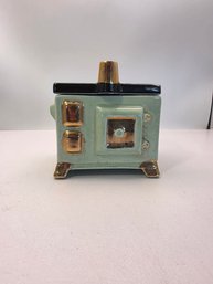 Vintage Ceramic Grease Jar Holder Or Container Shaped Like A Wood-burning Cookstove