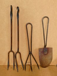 Set Of Hand-forged Iron Fire And Hearth Tools,
