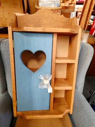 Vintage Wooden Wall-hanging Trinket Or Knick-knack Display Shelf, Heart Cutout