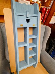 Rustic Cottagecore Blue-painted Wooden Wall Shelf And Spice Rack
