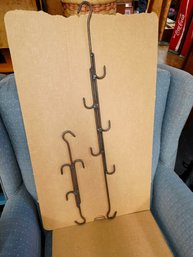 Two Hand-forged Wrought Iron Hanging Racks With Multiple Opposing Hooks