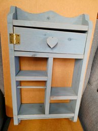 Rustic Country Wood Wall Hanging Knick-knack Shelf With A Heart-shaped Knob, Distressed Blue Finish