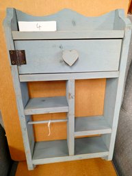 Second Rustic Country Wood Wall Hanging Knick-knack Shelf With A Heart-shaped Knob, Distressed Blue Finish