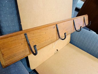 Rustic Wooden Wall-mounted Coat And Hat Rack With 4 Wrought Iron  J-hooks