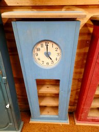 Blue Vintage Country-style Folk-art Floor/wall Shelf Clock Primitively Styled Accent Clock From The Late 1980s