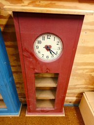 Red Vintage Country-style Folk-art Floor/wall Shelf Clock Primitively Styled Accent Clock From The Late 1980s