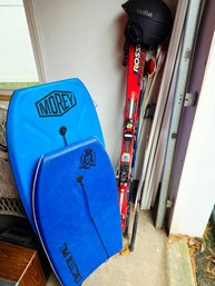 Pair Of Skiis, Snowboard Helmet, 2 Morey BodyBoards